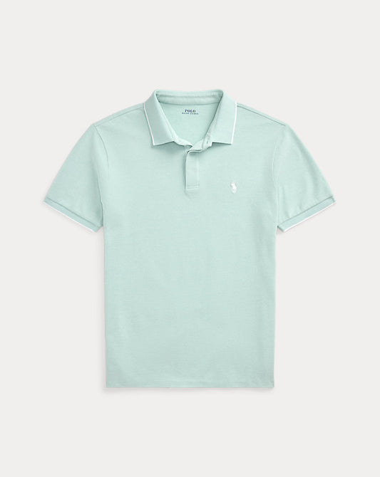 Custom Slim Fit Stretch Oxford Mesh Polo Celadon/White