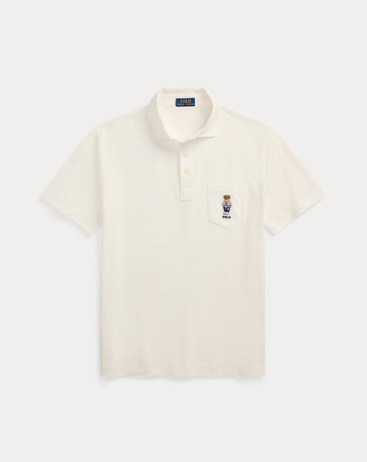 Custom Slim Polo Bear Mesh Polo Shirt White Heritage Icon Bear