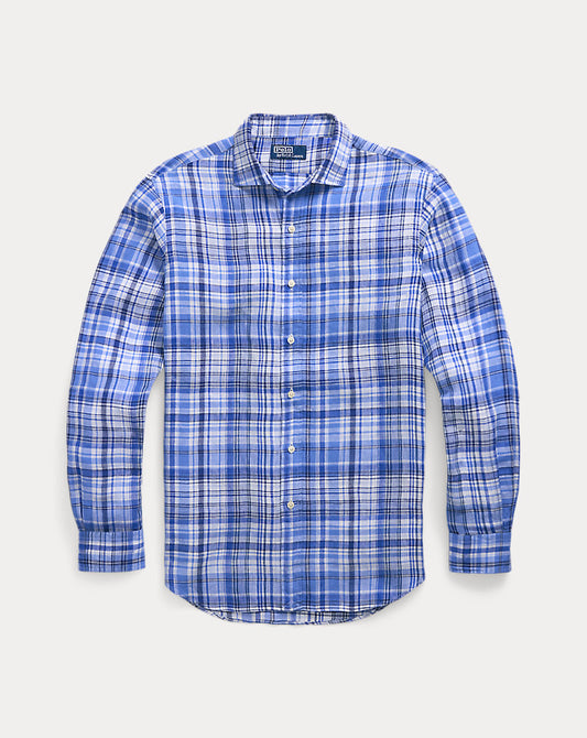 Classic Fit Plaid Linen Shirt Blue Multi
