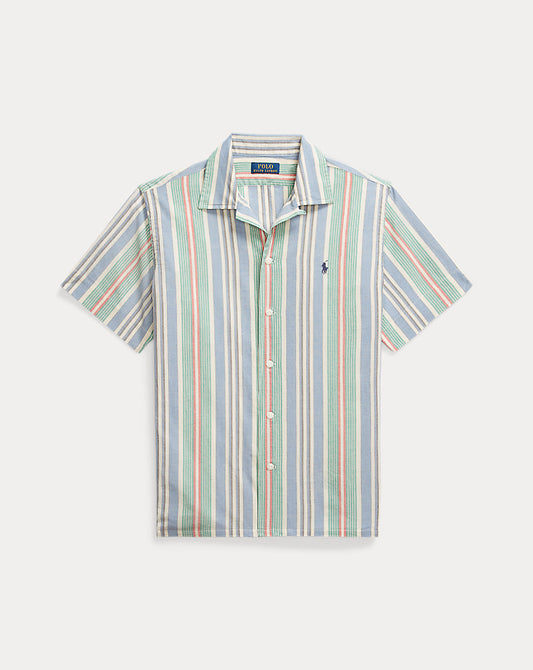 Classic Fit Striped Chambray Camp Shirt Blue/Green Multi