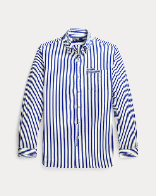 Classic Fit Repaired Poplin Shirt Blue White Mending