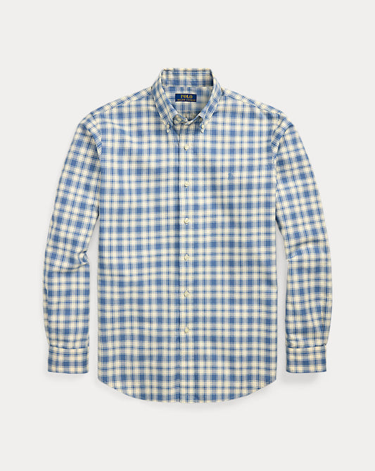 Custom Fit Plaid Oxford Shirt Blue Cream