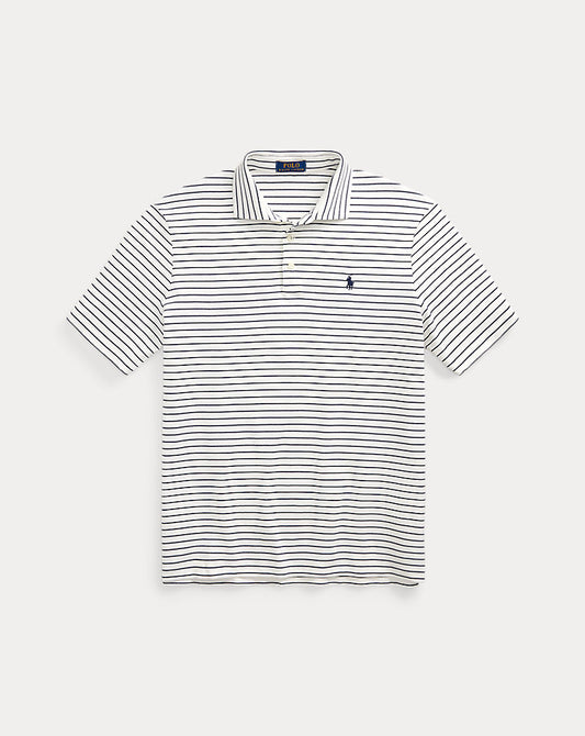 Custom Slim Fit Striped Soft Cotton Polo White/Refined Navy