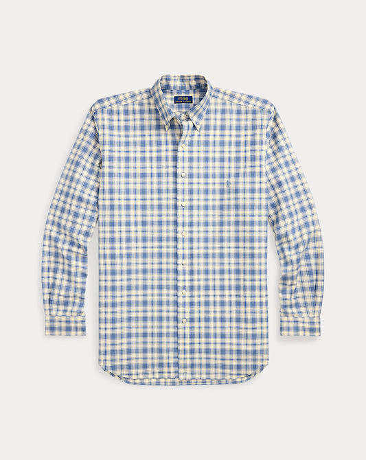Plaid Oxford Shirt Blue Cream