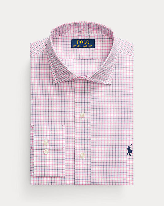 Custom Fit Checked Poplin Shirt White Belaire Pink