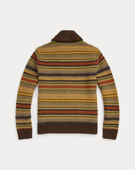 Striped Wool Shawl-Collar Cardigan Brown Multi