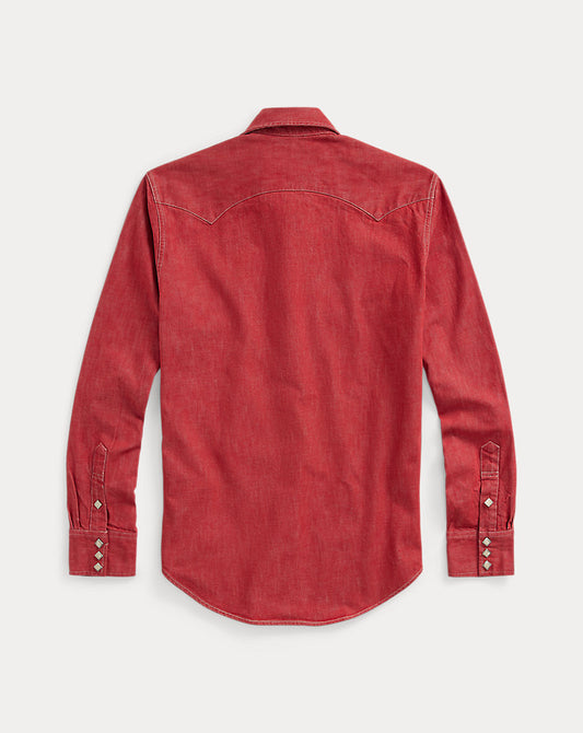 Slim Fit Denim Western Shirt Vintage Red