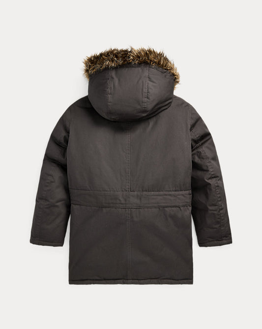 Faux Fur-Trim Oilcloth Parka Vintage Black