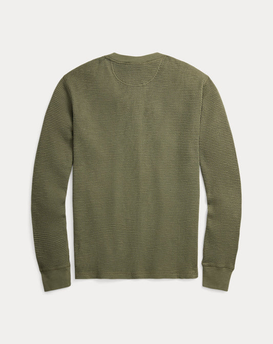 Garment-Dyed Waffle-Knit Henley Shirt Olive