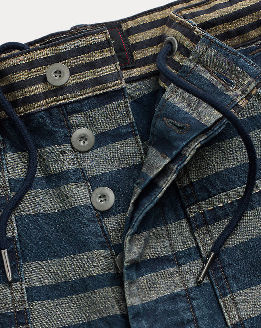 Indigo Striped Linen-Cotton Short Faded Indigo