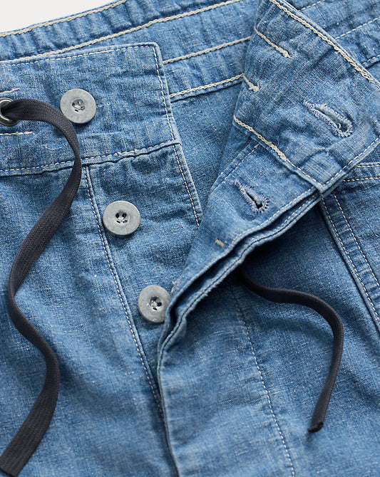 Indigo Cotton-Linen Chambray Short Indigo Rinse