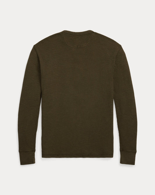 Garment-Dyed Waffle-Knit Crewneck Olive Brown