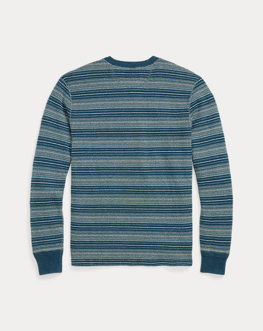 Indigo Striped Jacquard Henley Shirt Indigo Multi