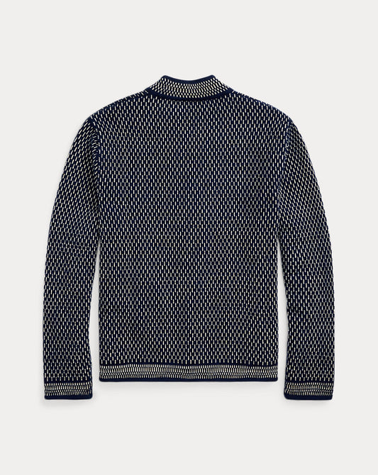 Indigo Cotton-Wool V-Neck Cardigan Navy/Cream