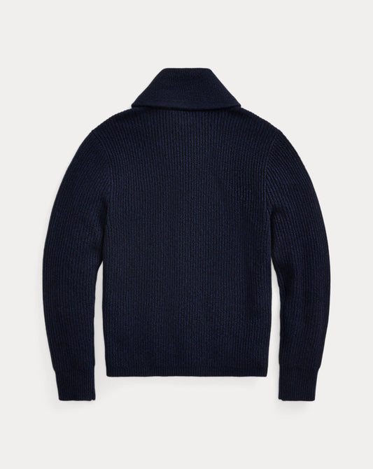 Cashmere Shawl-Collar Cardigan Navy Heather