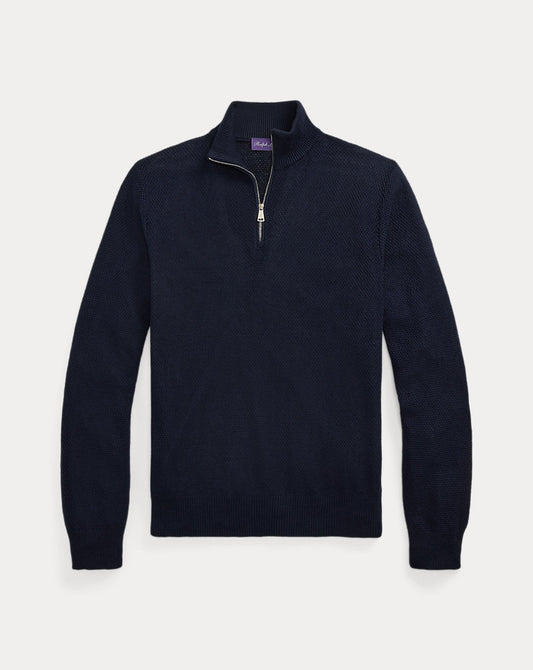 Textured Silk-Cotton Quarter-Zip Jumper Classic Chairman Navy