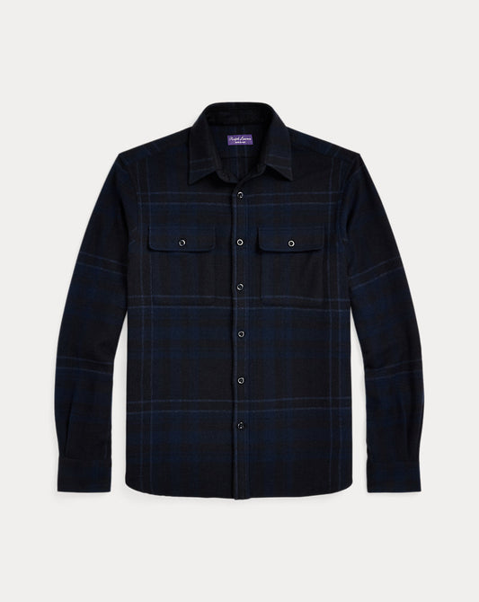Plaid Wool-Blend Shirt Navy